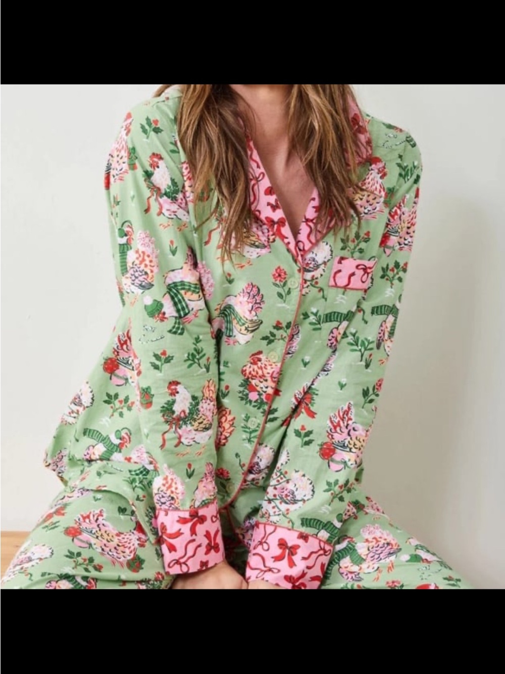 Printfresh Holiday Hens Long Sleeve Pajama Top Only XL
